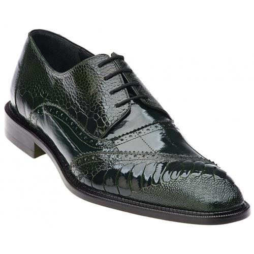 Belvedere "Nino" Dark Forest Green Genuine Eel / Ostrich Leg Shoes # 0B4